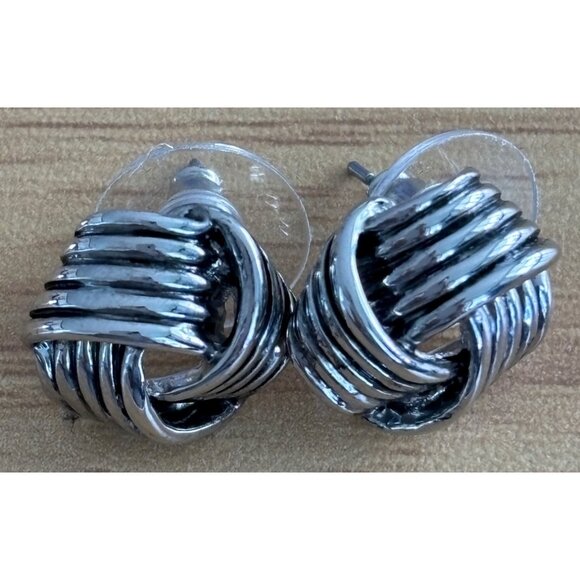 Silver-Tone Knot Design Stud Earrings For Women - Picture 2 of 4